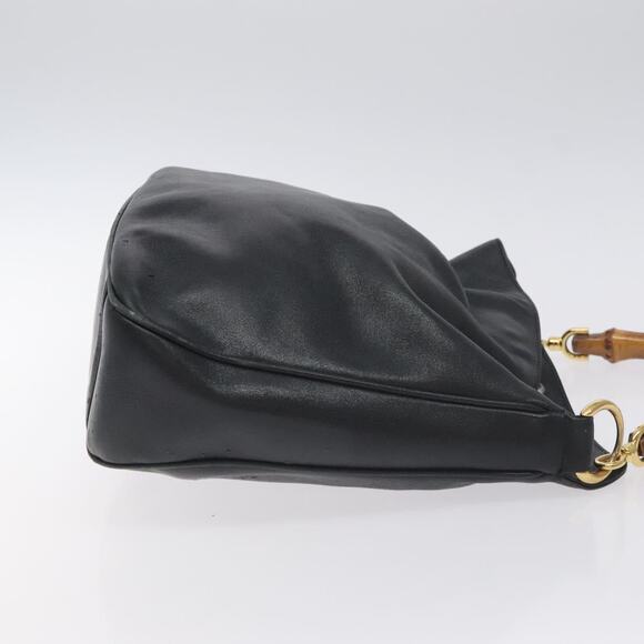 GUCCI Bamboo Hand Bag Leather Black Gold 001 0166 001 0166 - Picture 4 of 12